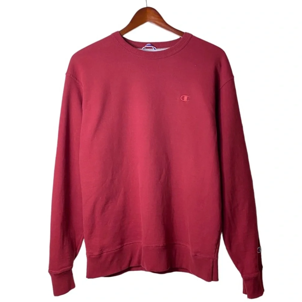 Champion Powerblend Crewneck Sweatshirt Red Wine Maroon Pullover Athletic Mens L - Picture 2 of 15